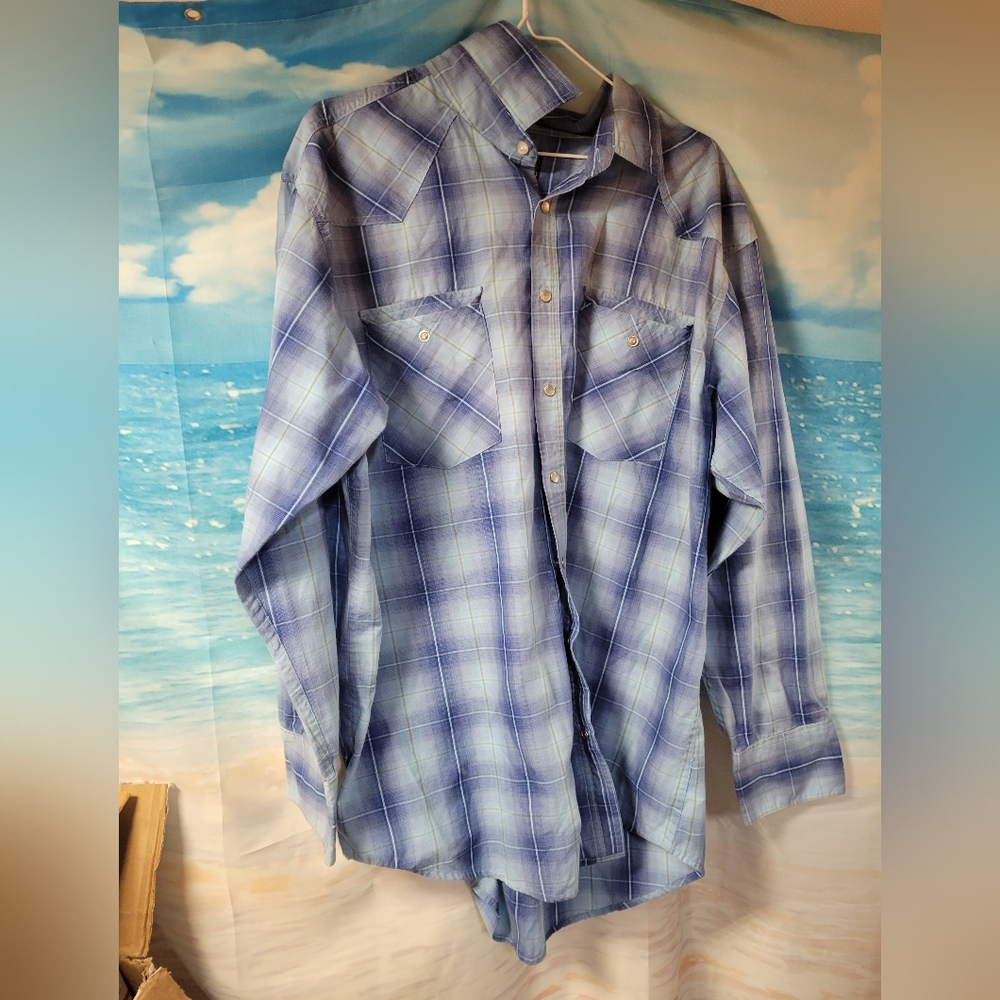 High Noon Mens Long Sleeve Pearl Blue‎ Plaid Shirt Size XL